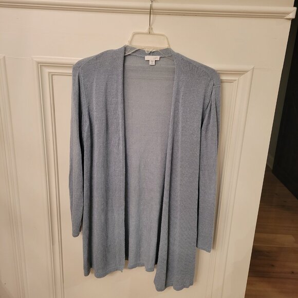 J. Jill Linen Blend Semi Sheer Open Front Long Cardigan Sweater Sz Medium - Picture 1 of 9